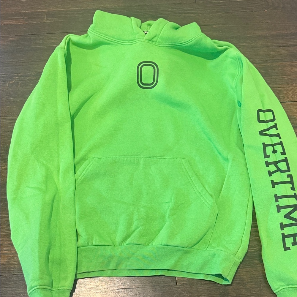 Unbranded Kids Lime Green Hoodie with O Logo and Sleeve Text